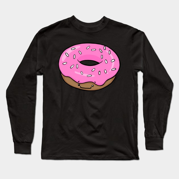 Cute Strawberry Kawaii Donut with White Sprinkles Long Sleeve T-Shirt by Fun4theBrain